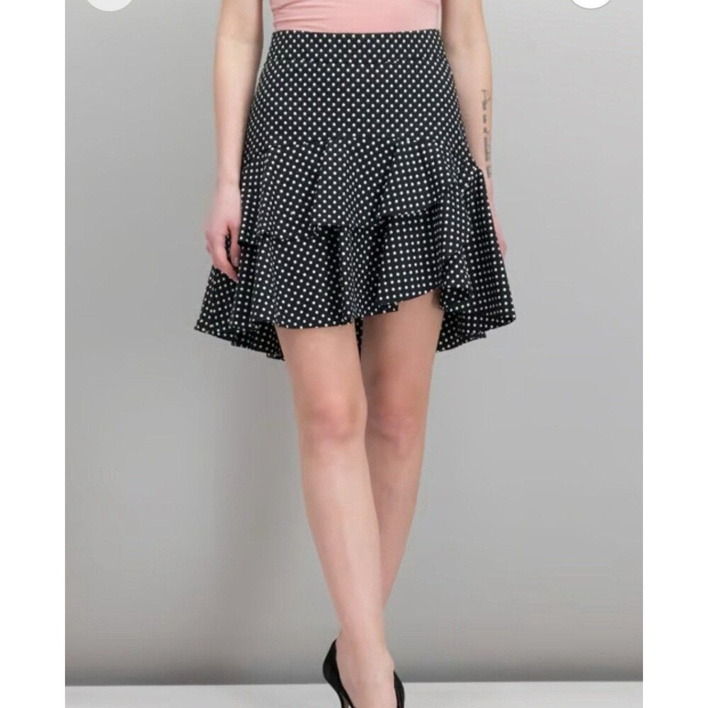 Lucy Paris Belen Ruffled Polka Dot Skirt Women's Medium Dark Blue White Y2K